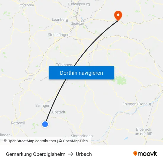 Gemarkung Oberdigisheim to Urbach map