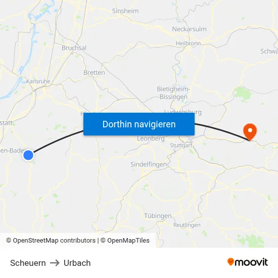 Scheuern to Urbach map