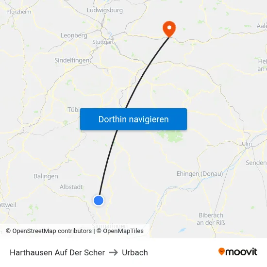 Harthausen Auf Der Scher to Urbach map