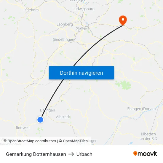 Gemarkung Dotternhausen to Urbach map