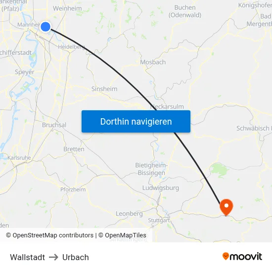 Wallstadt to Urbach map