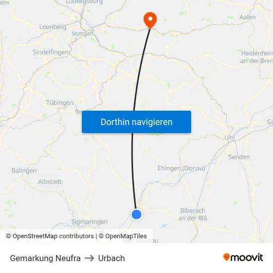Gemarkung Neufra to Urbach map