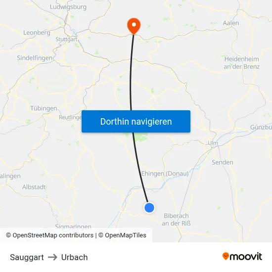 Sauggart to Urbach map