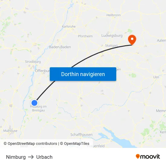 Nimburg to Urbach map