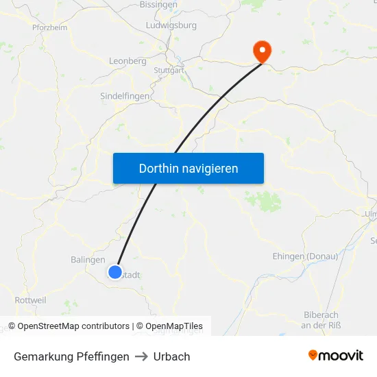 Gemarkung Pfeffingen to Urbach map