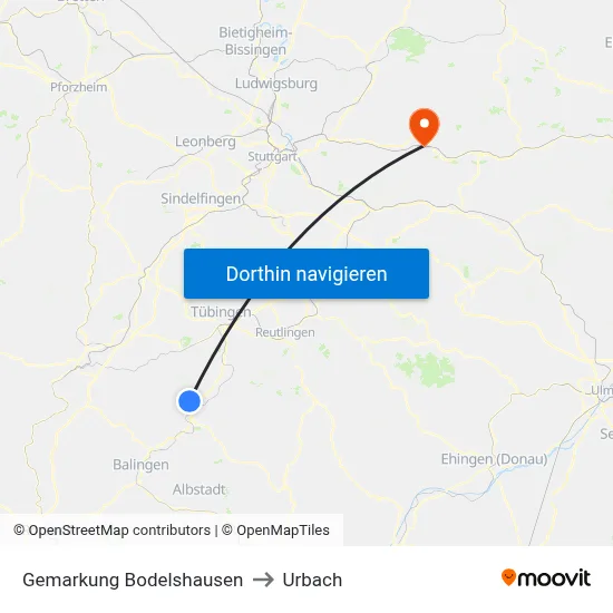 Gemarkung Bodelshausen to Urbach map