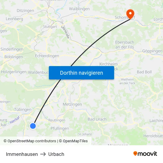 Immenhausen to Urbach map