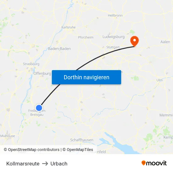 Kollmarsreute to Urbach map