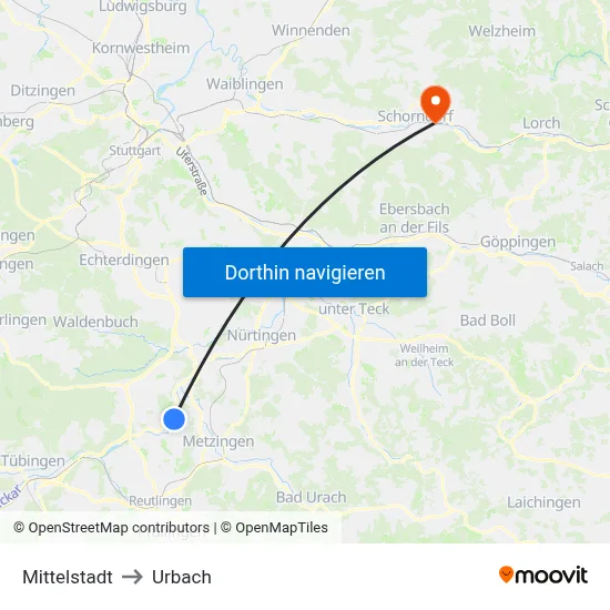 Mittelstadt to Urbach map