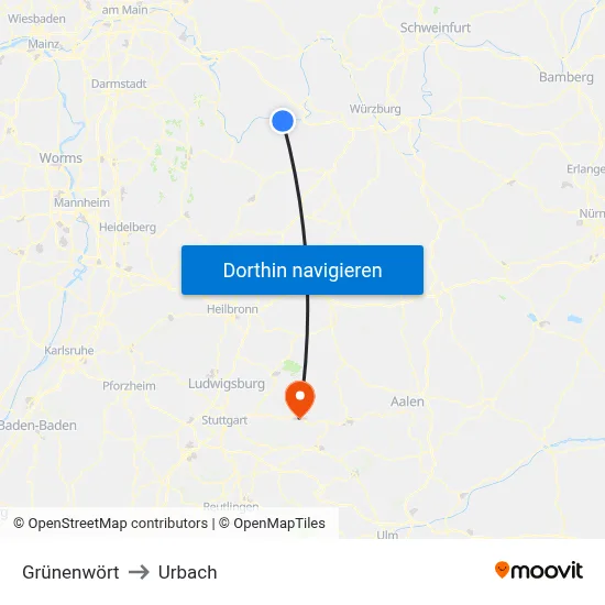 Grünenwört to Urbach map