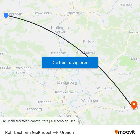 Rohrbach am Gießhübel to Urbach map