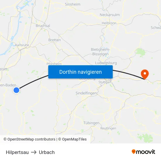Hilpertsau to Urbach map