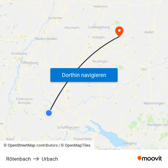 Rötenbach to Urbach map