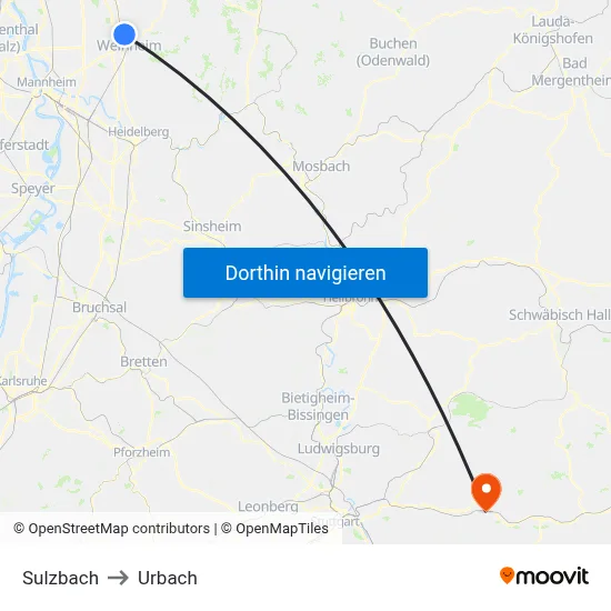 Sulzbach to Urbach map
