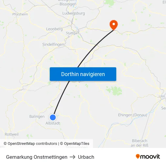 Gemarkung Onstmettingen to Urbach map