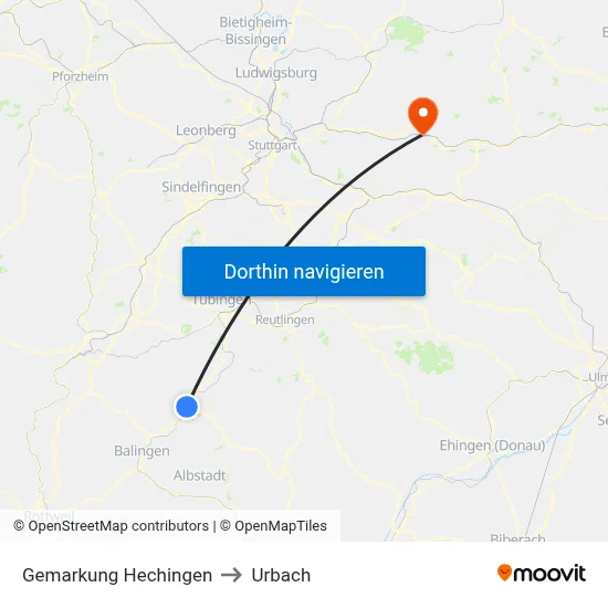 Gemarkung Hechingen to Urbach map