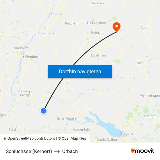 Schluchsee (Kernort) to Urbach map