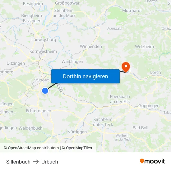 Sillenbuch to Urbach map