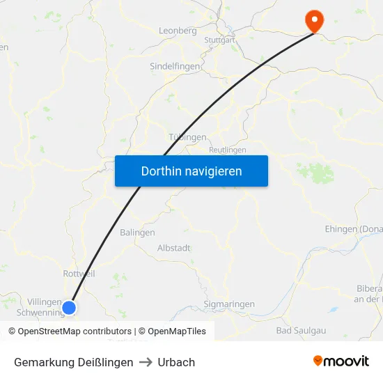 Gemarkung Deißlingen to Urbach map