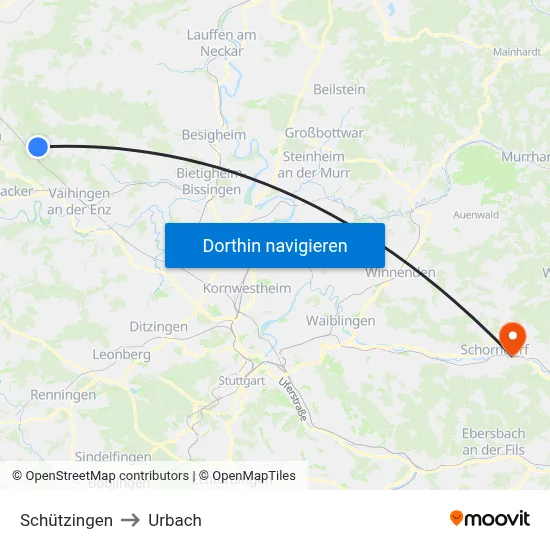 Schützingen to Urbach map