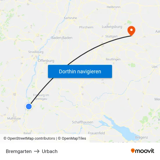 Bremgarten to Urbach map
