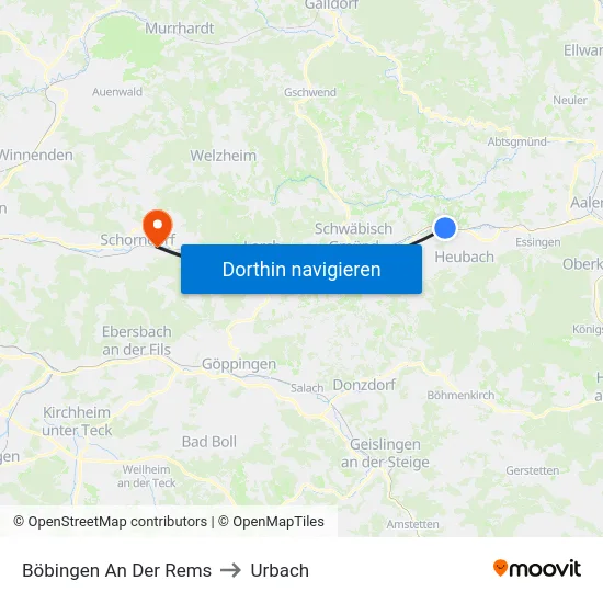 Böbingen An Der Rems to Urbach map