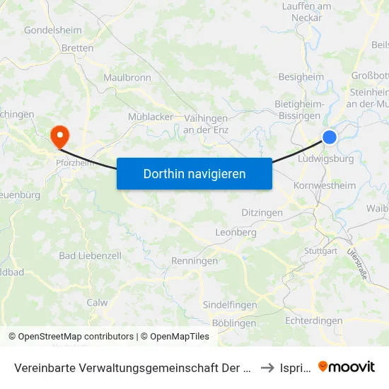 Vereinbarte Verwaltungsgemeinschaft Der Stadt Freiberg am Neckar to Ispringen map