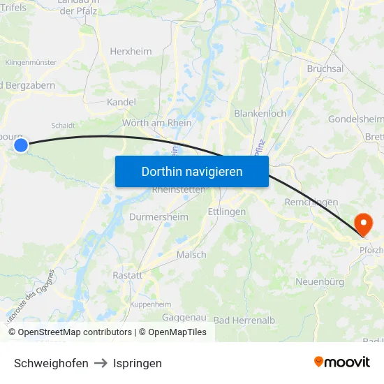 Schweighofen to Ispringen map