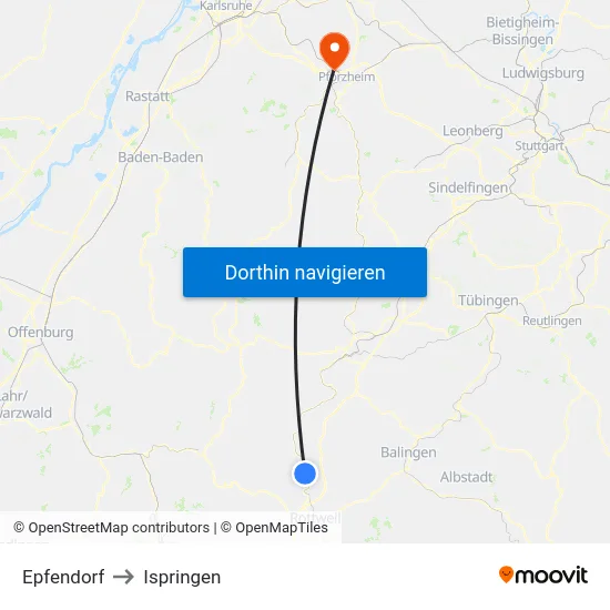 Epfendorf to Ispringen map