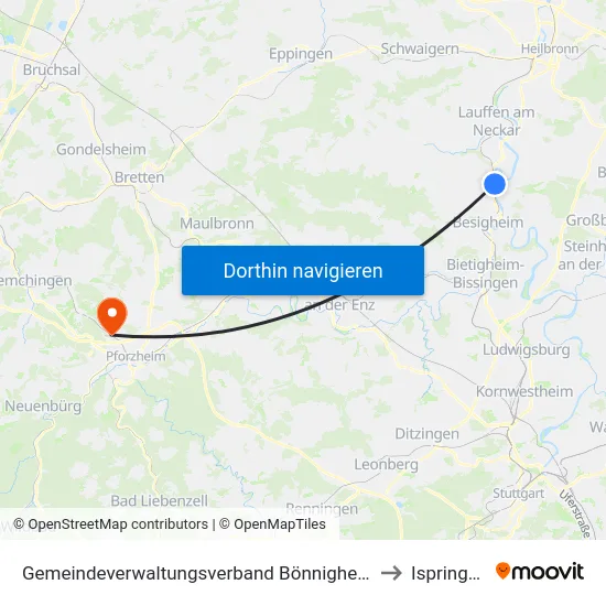 Gemeindeverwaltungsverband Bönnigheim to Ispringen map