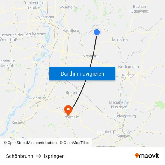 Schönbrunn to Ispringen map