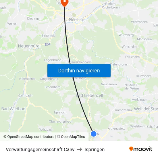 Verwaltungsgemeinschaft Calw to Ispringen map