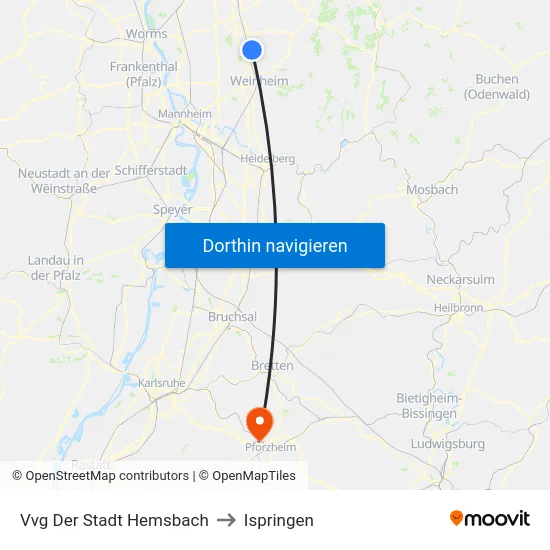 Vvg Der Stadt Hemsbach to Ispringen map