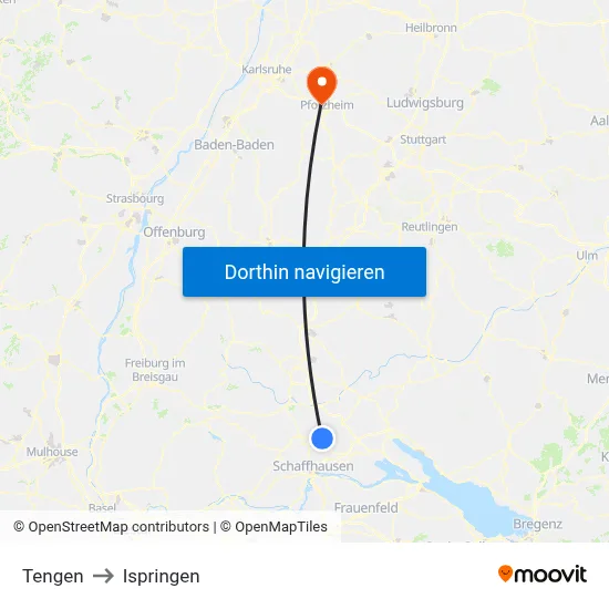 Tengen to Ispringen map