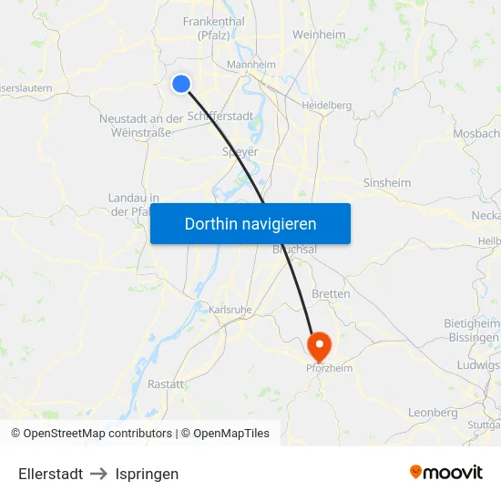 Ellerstadt to Ispringen map