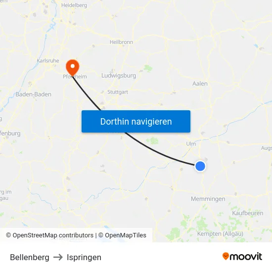Bellenberg to Ispringen map