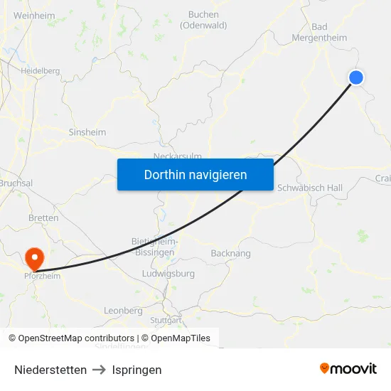 Niederstetten to Ispringen map