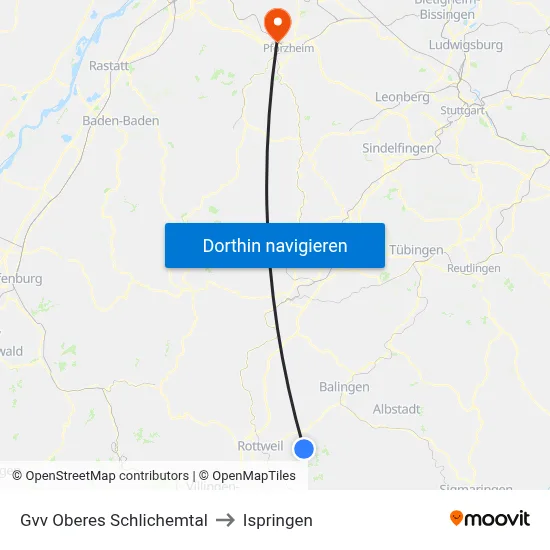 Gvv Oberes Schlichemtal to Ispringen map
