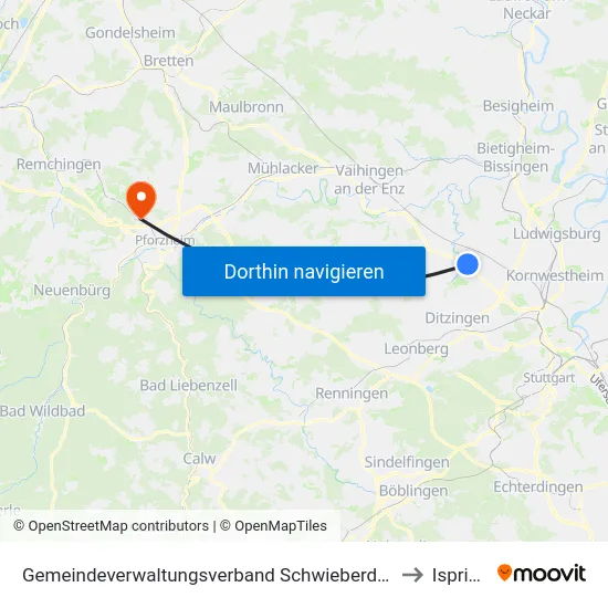Gemeindeverwaltungsverband Schwieberdingen-Hemmingen to Ispringen map