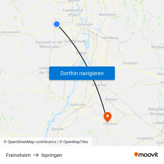 Freinsheim to Ispringen map