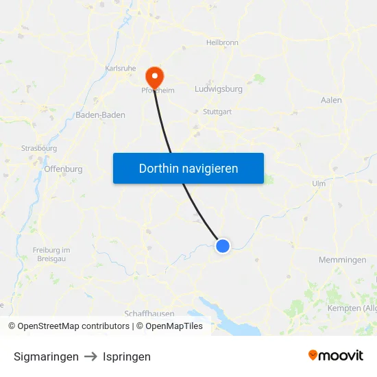 Sigmaringen to Ispringen map