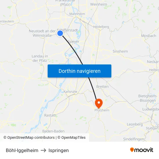Böhl-Iggelheim to Ispringen map