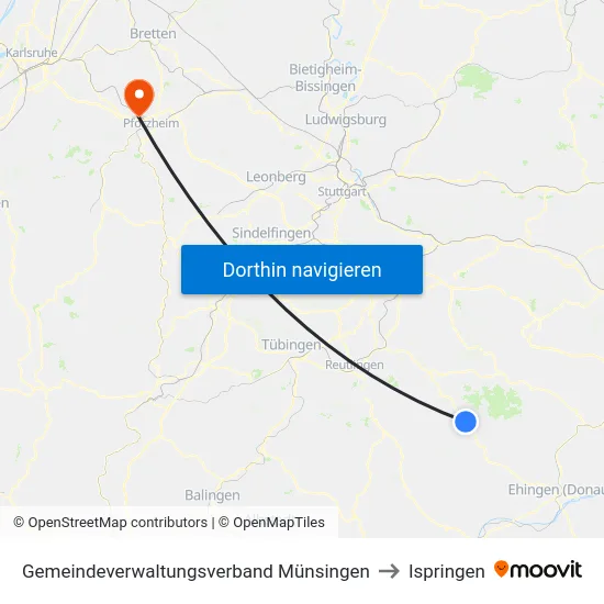 Gemeindeverwaltungsverband Münsingen to Ispringen map