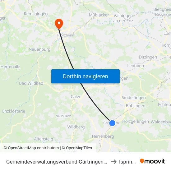Gemeindeverwaltungsverband Gärtringen/Ehningen to Ispringen map