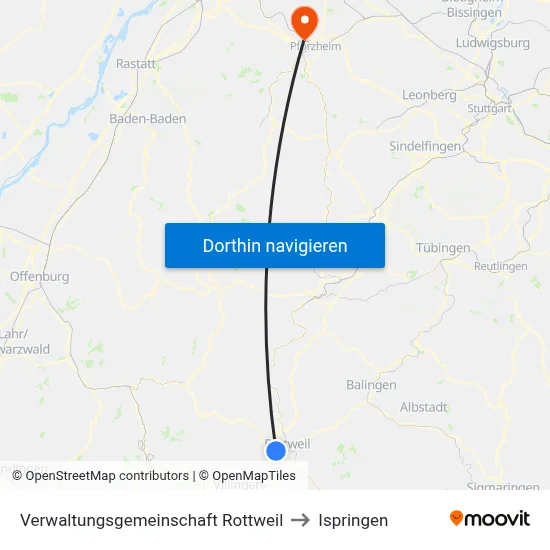 Verwaltungsgemeinschaft Rottweil to Ispringen map