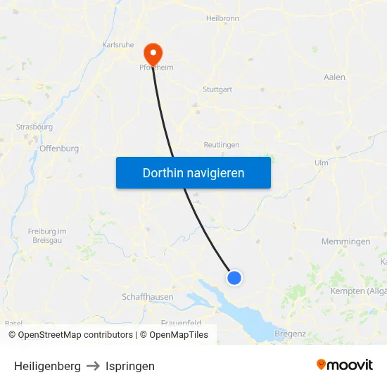 Heiligenberg to Ispringen map