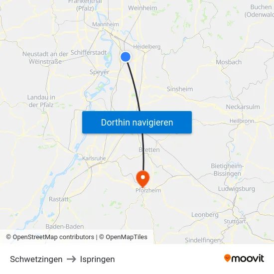 Schwetzingen to Ispringen map