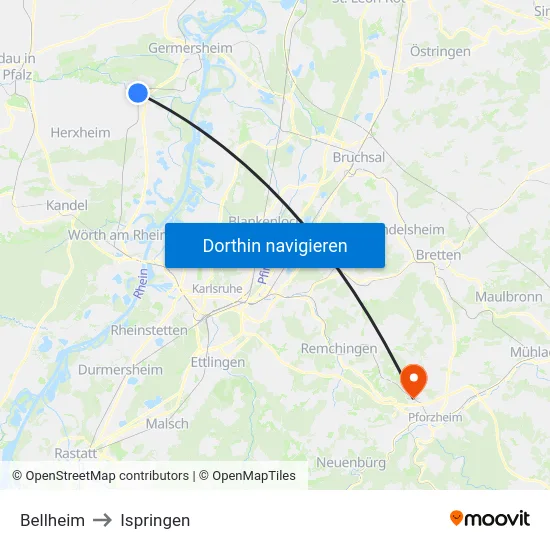 Bellheim to Ispringen map