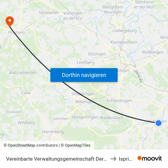 Vereinbarte Verwaltungsgemeinschaft Der Stadt Nürtingen to Ispringen map