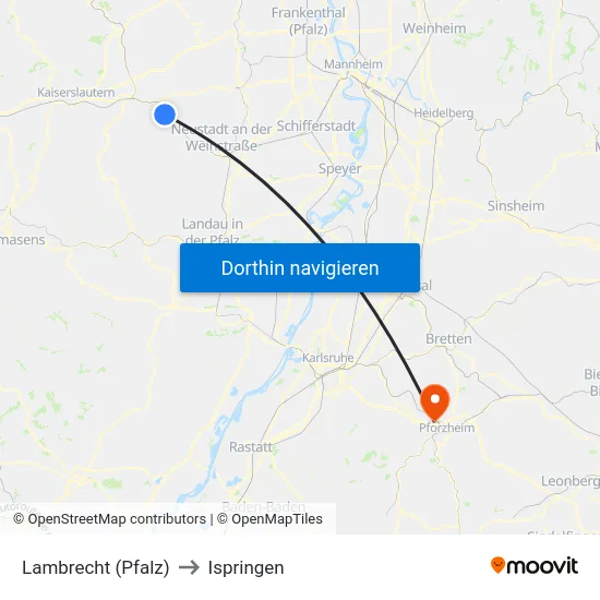 Lambrecht (Pfalz) to Ispringen map